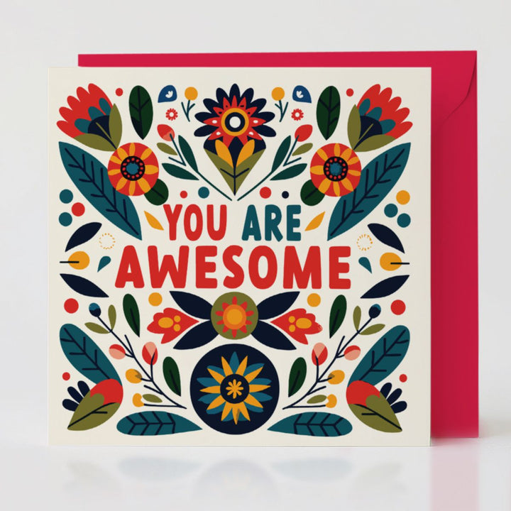 You Are Awesome card paired with its vibrant 'Poppy' red envelope, a stunning way to celebrate someone’s brilliance.