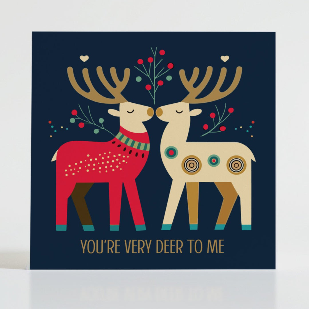 You're Very Deer To Me - Supportive card featuring tender deer under winter berries expressing festive dearness.