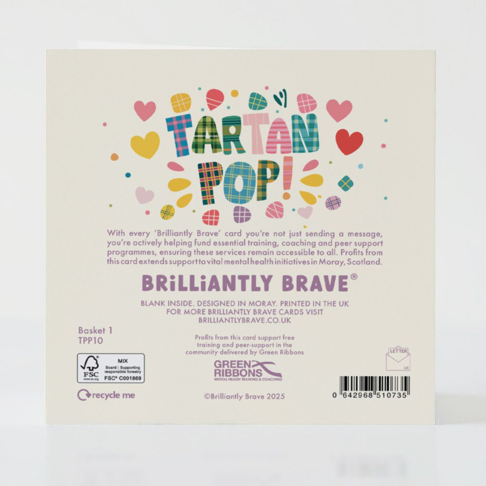 Tartan Pop Basket 1 - Back of the card with subtle design and details that complement its comfort theme.