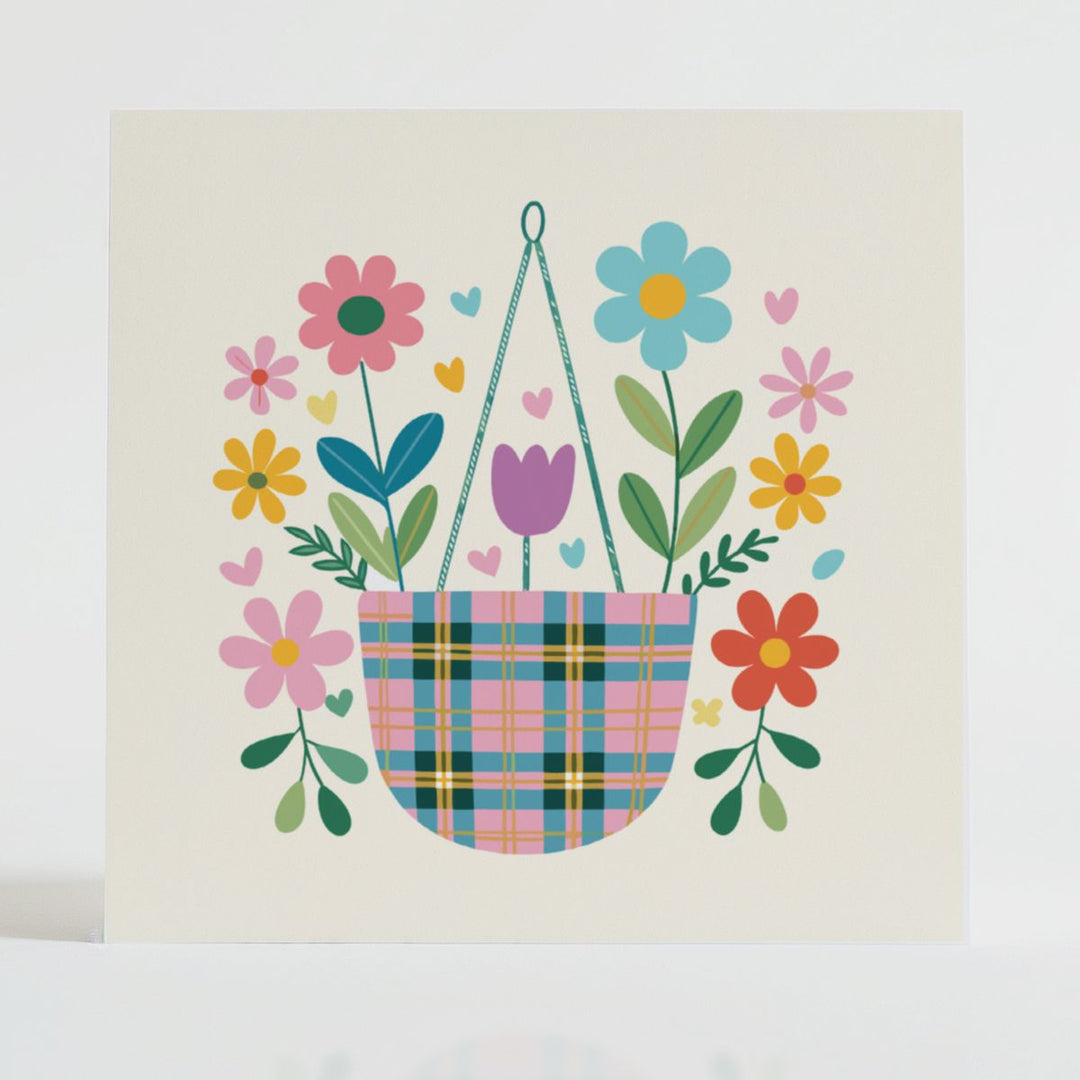 Tartan Pop Basket 1 - Connection card featuring a unique tartan design and message reflecting comfort.