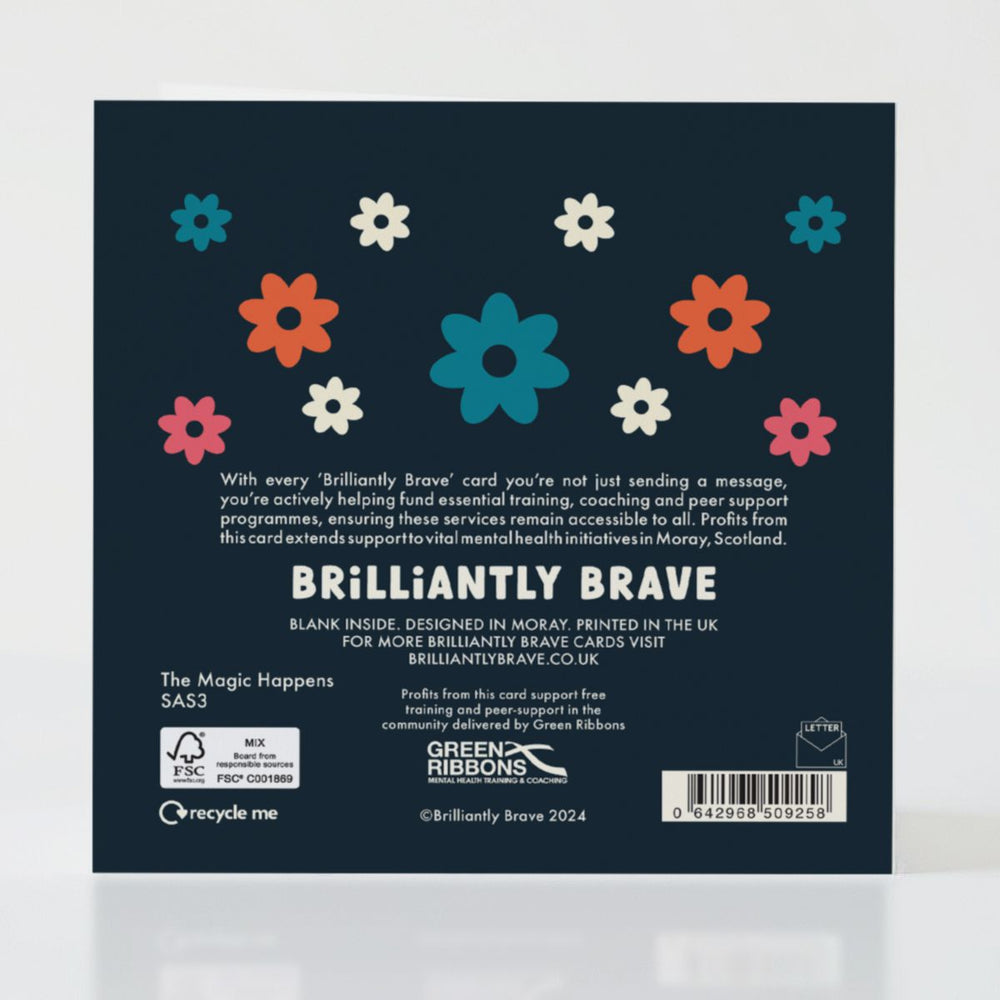 The Magic Happens - Back of the card with uplifting details and enchanting theme.