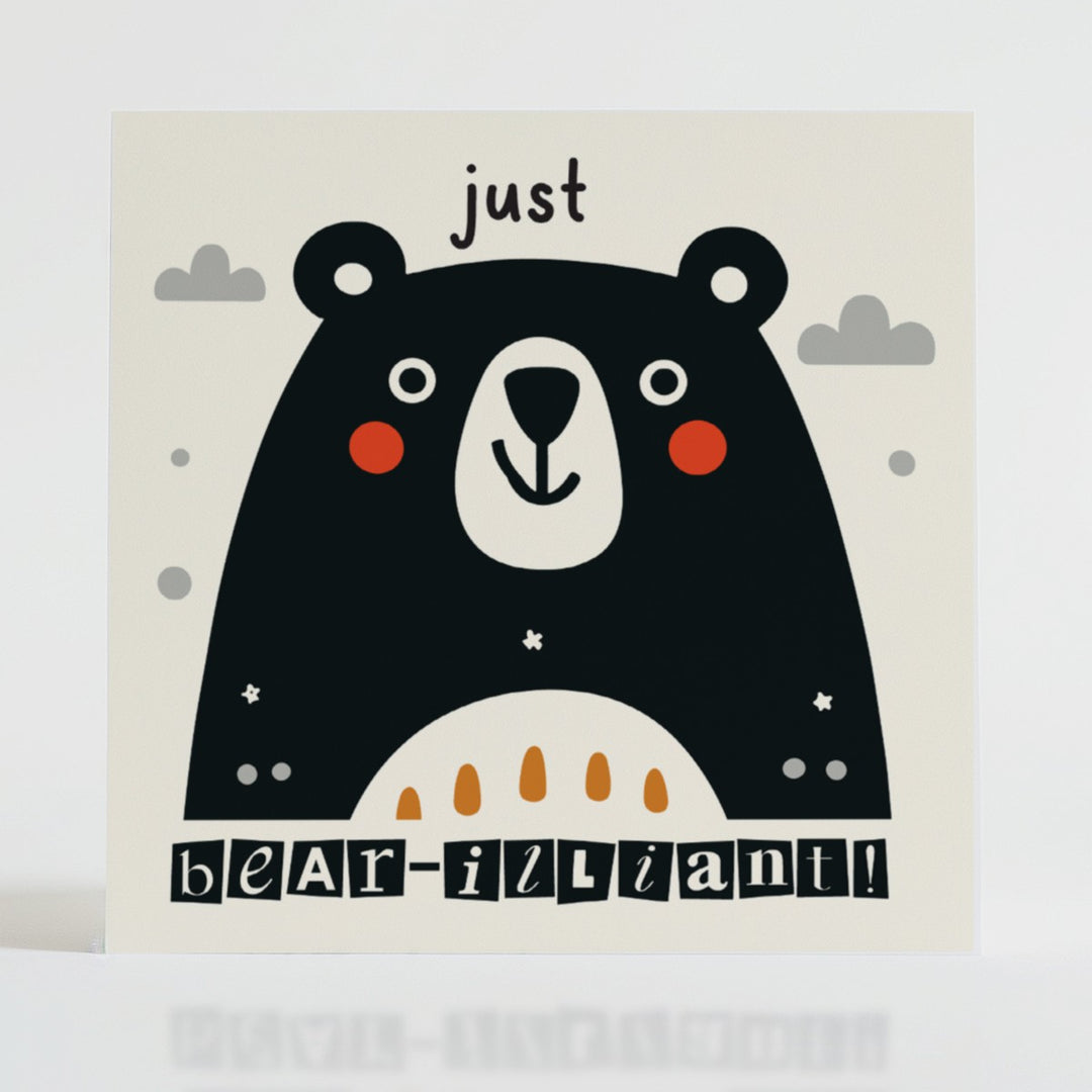 Bear-illiant - Mental health card featuring a cheerful bear and a positive message about brilliance