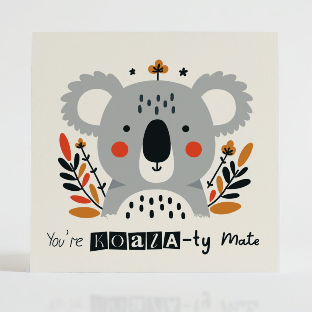 Koala-ty - Mental health card featuring a laid-back koala with a charming message of appreciation.