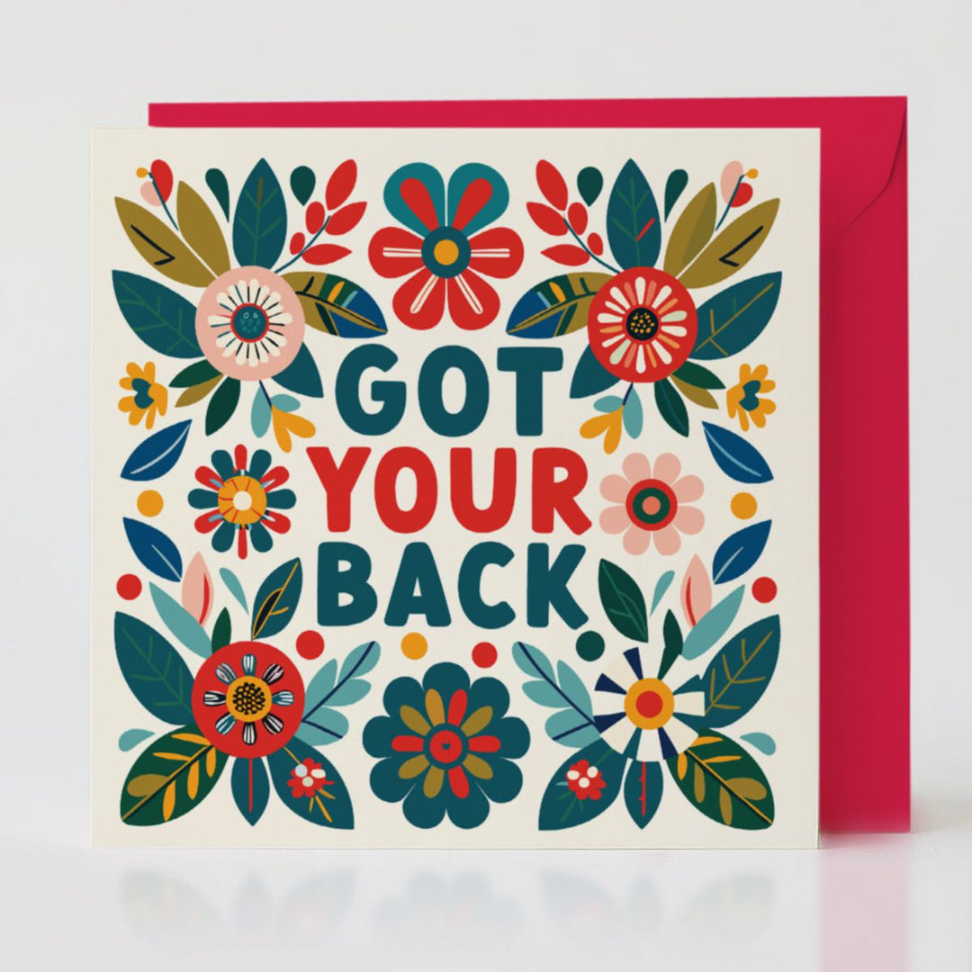 Got Your Back card paired with its vibrant 'Poppy' red envelope, a meaningful way to show unwavering support.