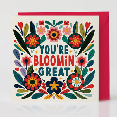 You’re Bloomin’ Great card paired with its vibrant 'Poppy' red envelope, a cheerful way to show appreciation.