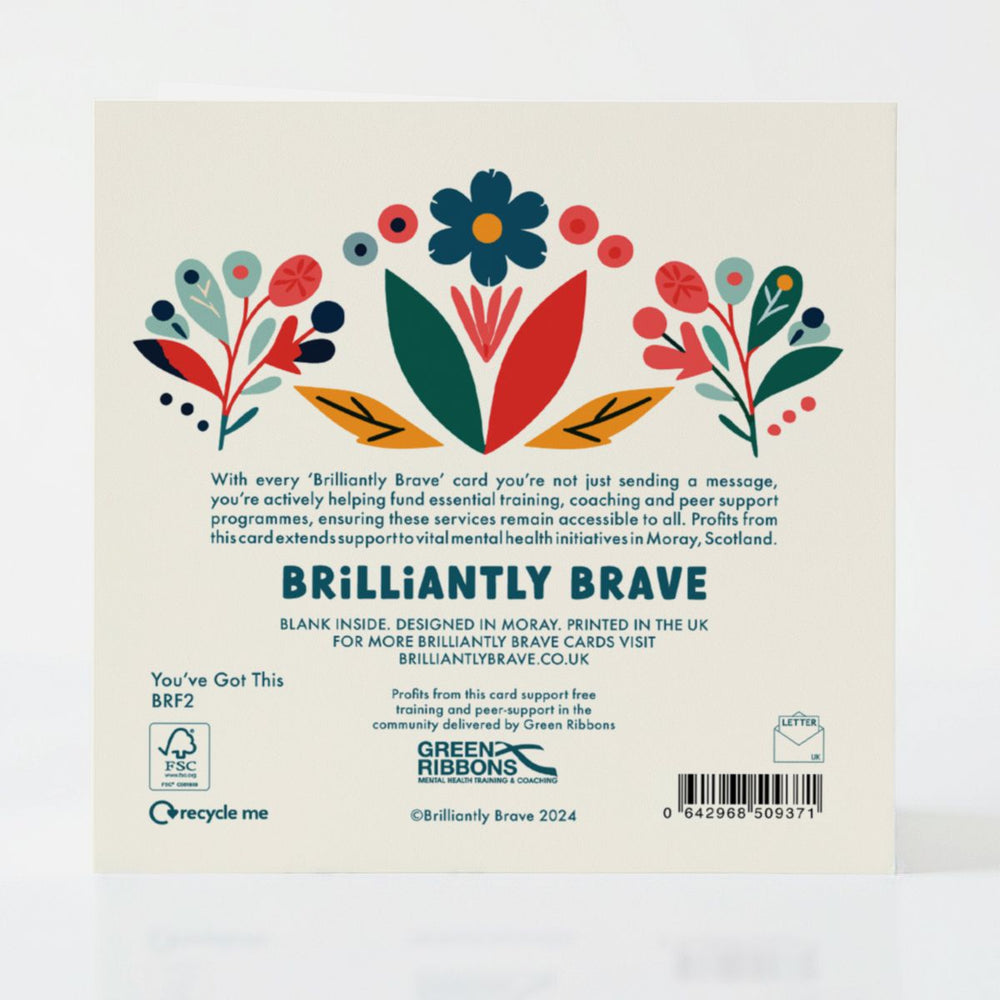 Back of the You've Got This card highlighting its purpose-driven message and FSC-certified eco-friendly materials