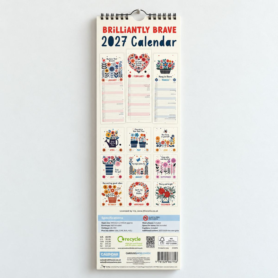 Positive Posies Slim Calendar 2027