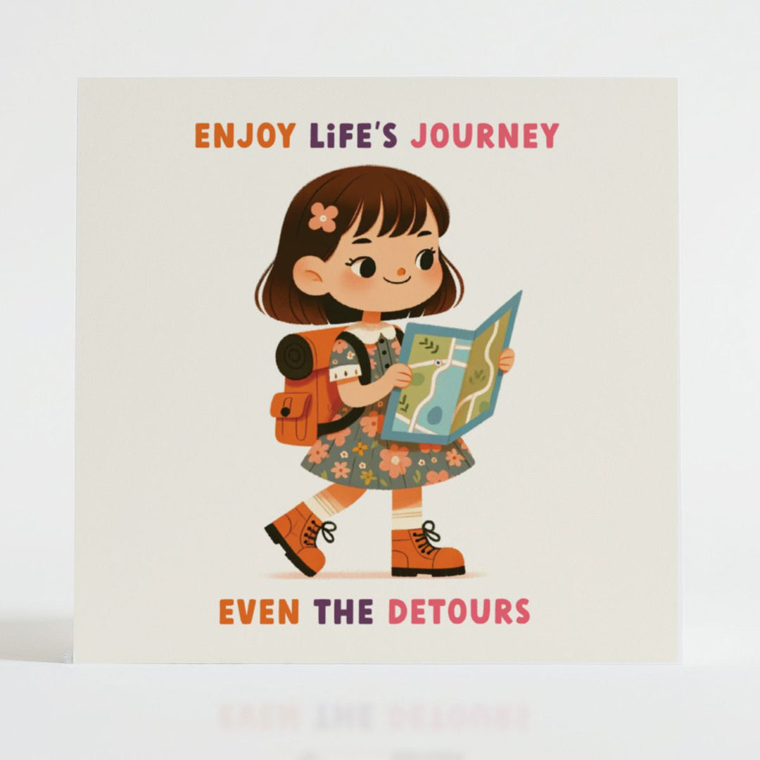 Character with backpack studying a map, embracing life's unexpected adventures.