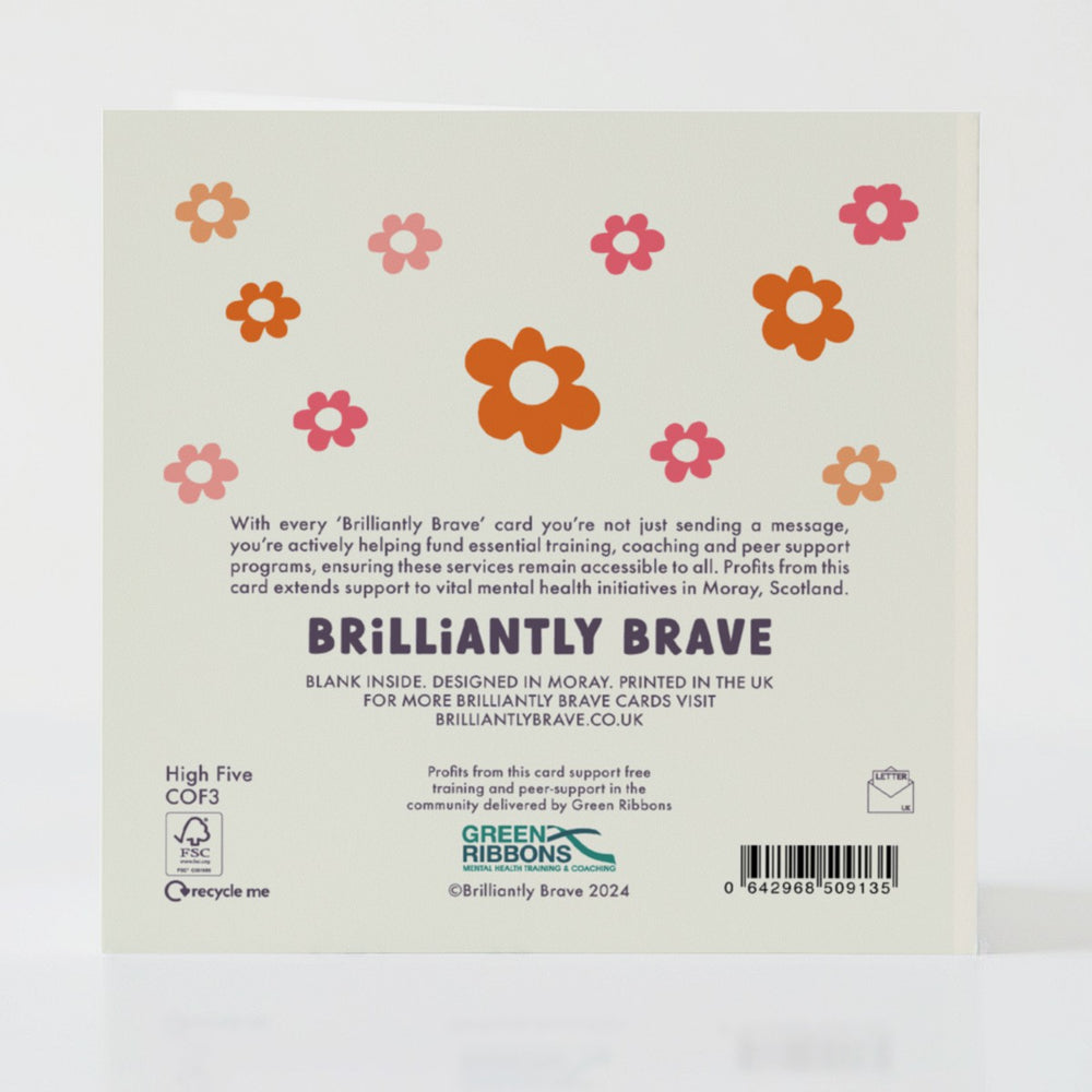 Card details showing FSC certification and the card's contribution to mental health support.