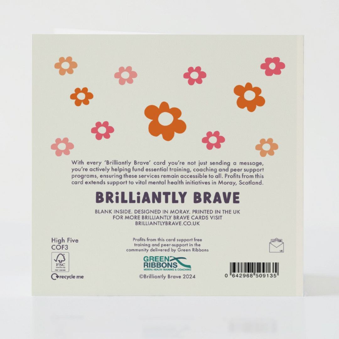 Card details showing FSC certification and the card's contribution to mental health support.