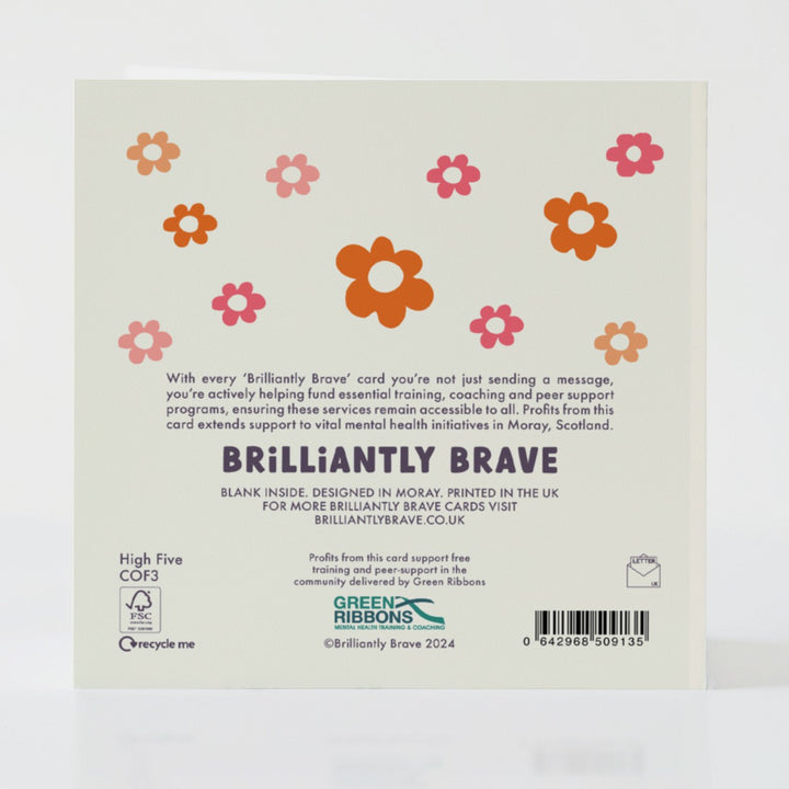 Card details showing FSC certification and the card's contribution to mental health support.