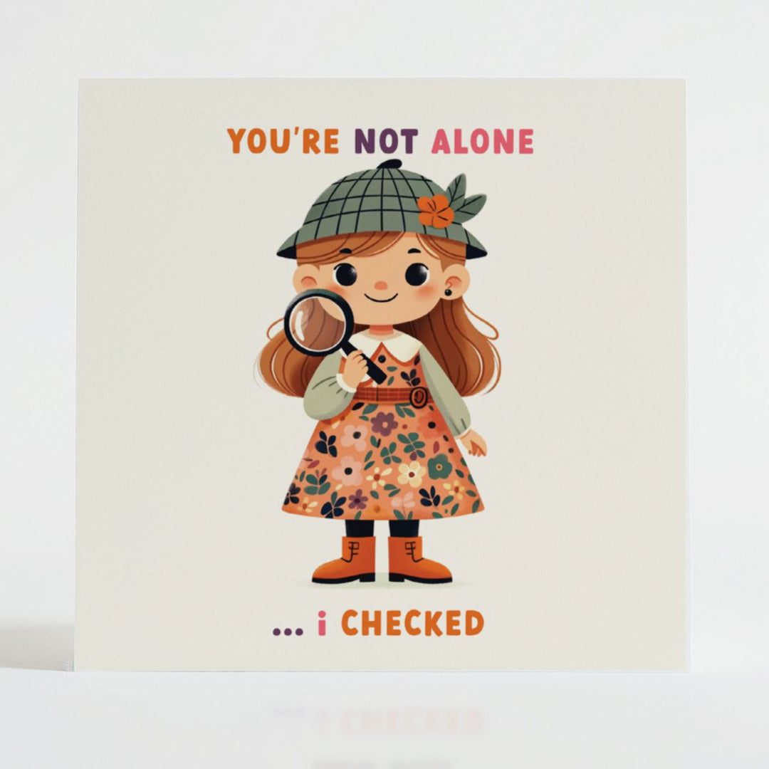 Character in detective hat with magnifying glass, showing the power of being there for others.