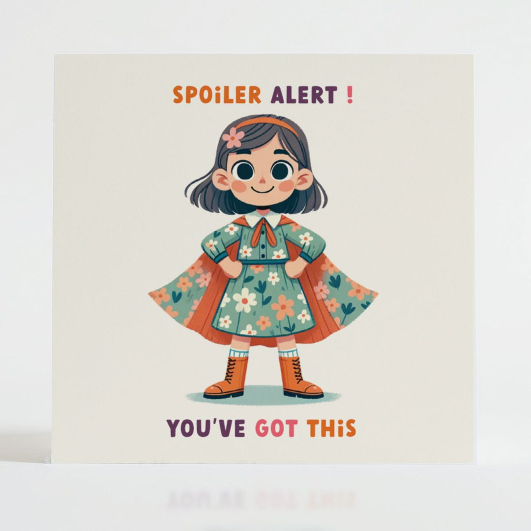 Confident character in floral dress and cape, standing ready to embrace the next chapter.
