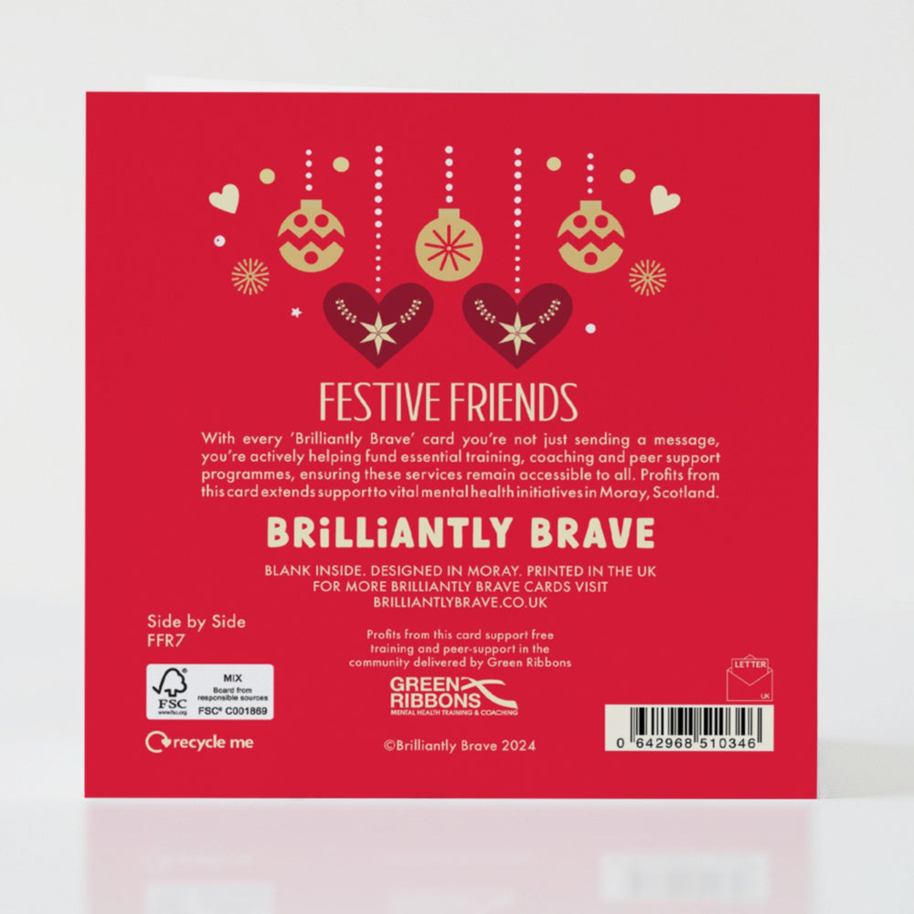 Side By Side - Back of the card with thoughtful design celebrating connection and cheer.