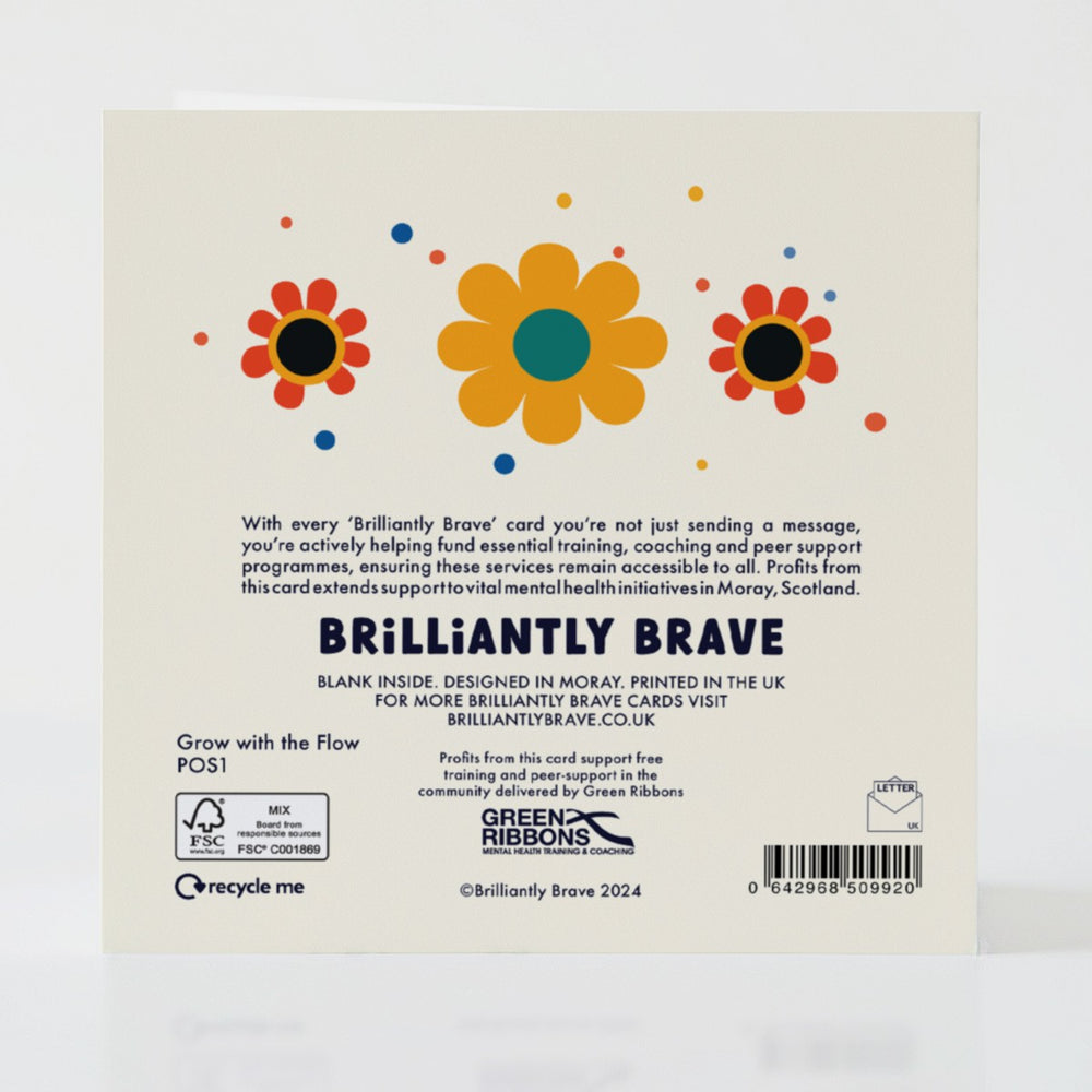 Grow with the Flow - Back of the card with thoughtful details and a message of encouragement.