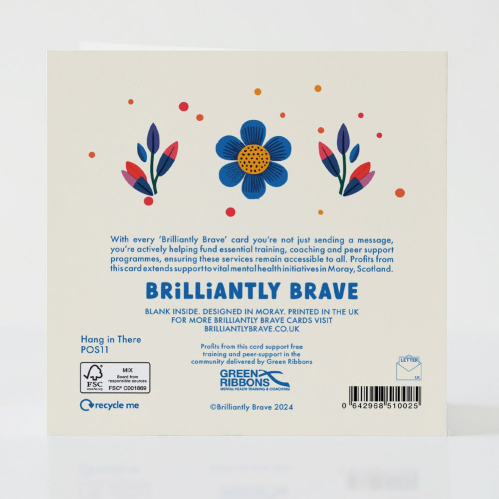 Hang in There - Back of the card with subtle design and supportive message of resilience.