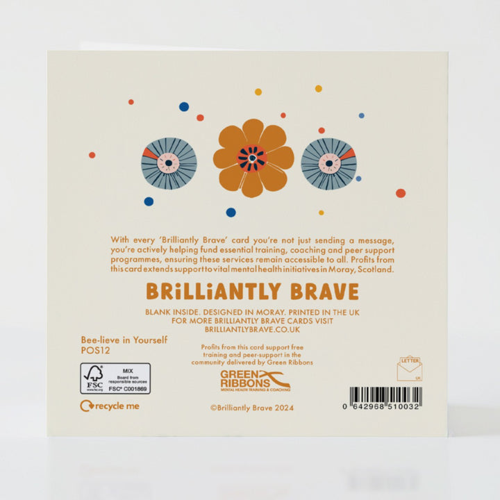 Bee-lieve in Yourself - Back of the card with thoughtful design and message about confidence.