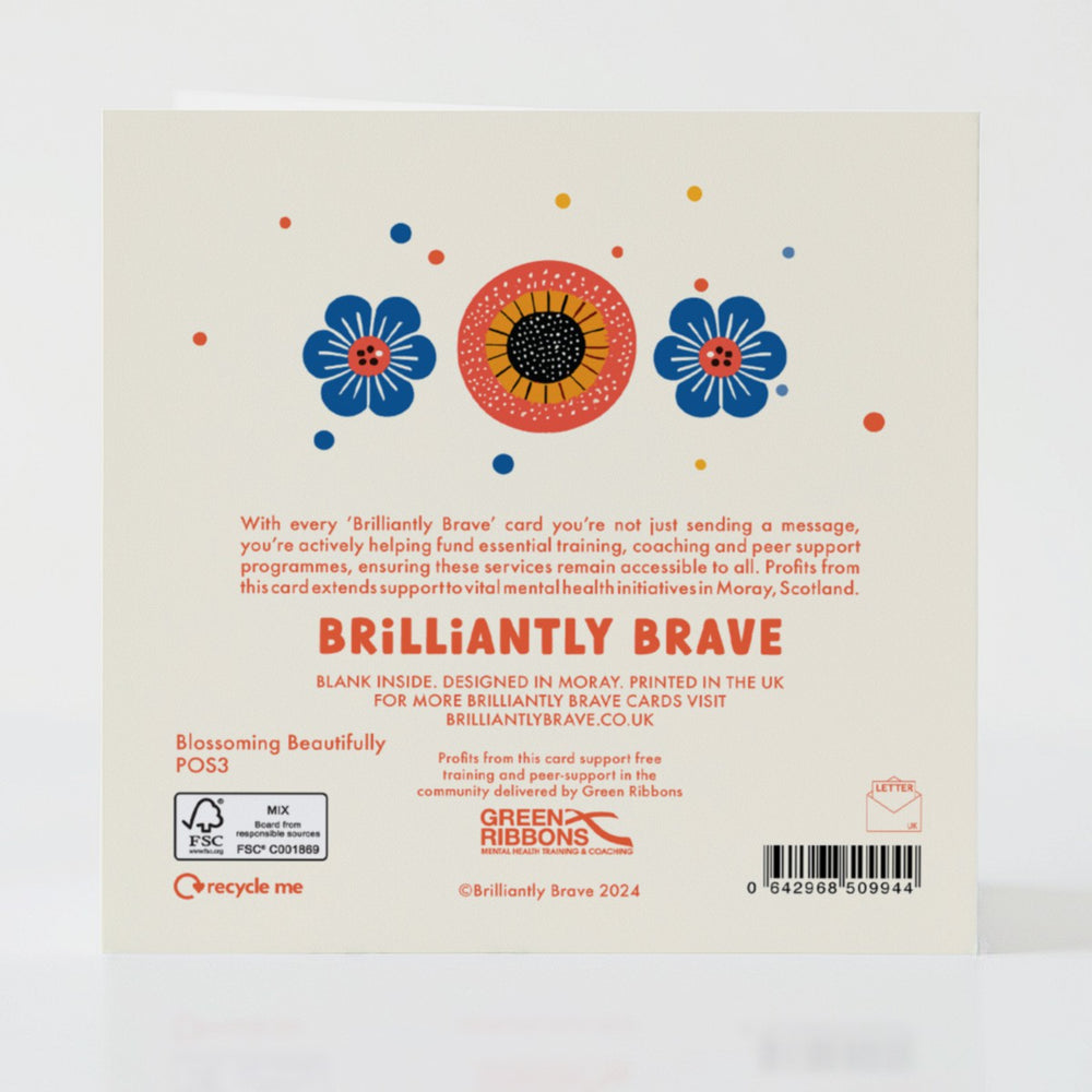 Blossoming Beautifully - Back of the card with thoughtful design and gentle reminder of growth.