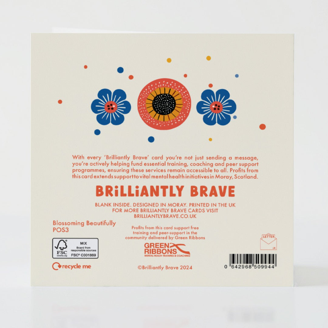 Blossoming Beautifully - Back of the card with thoughtful design and gentle reminder of growth.