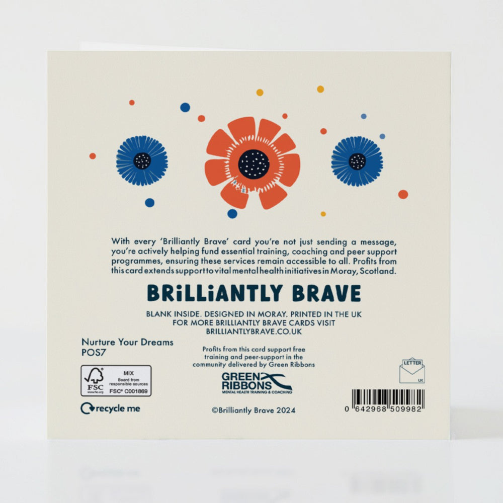 Nurture Your Dreams - Back of the card with thoughtful details and message about growing dreams.
