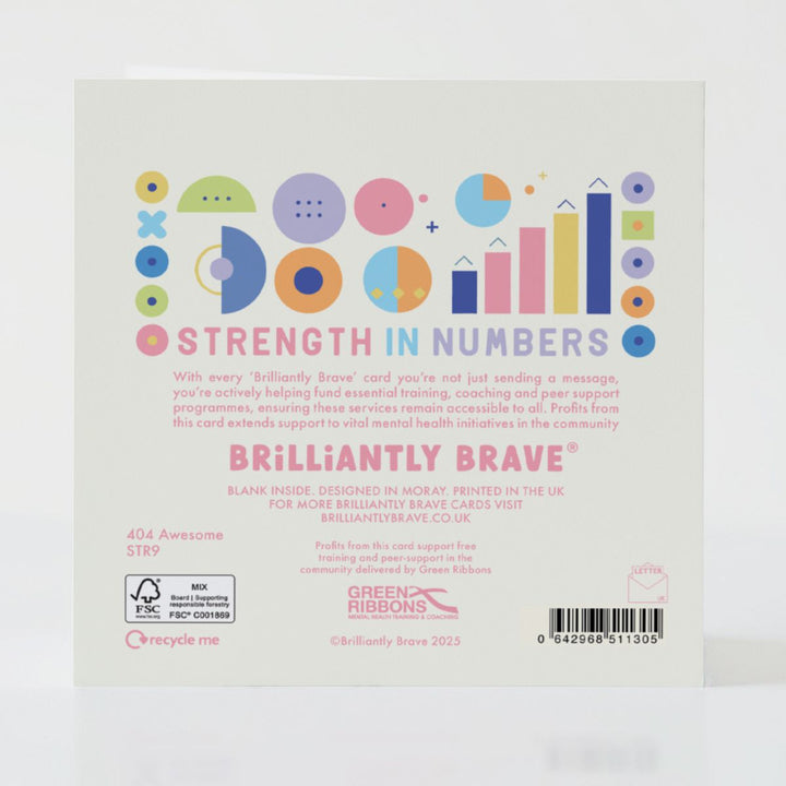404 Awesome - Back of the card featuring quirky details and an uplifting note.