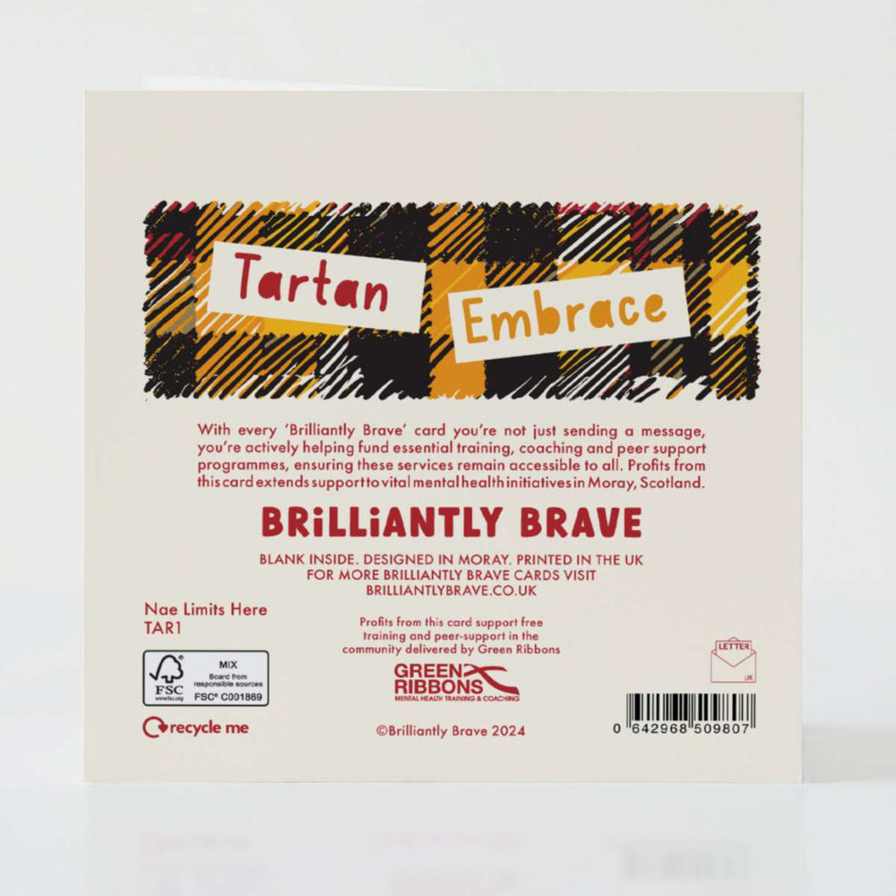 Nae Limits Here - Back of the card with subtle details and Scottish-inspired design.