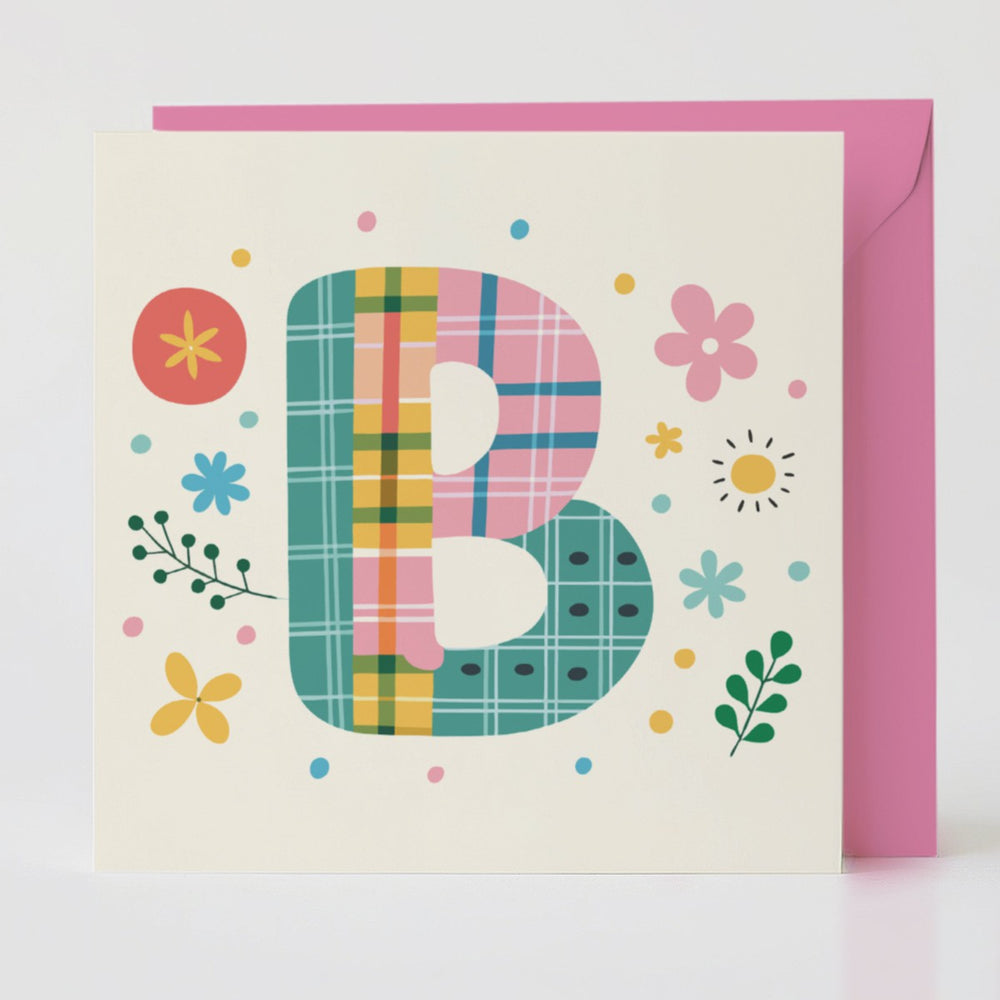 Tartan Pop Letter B - Back of the card with additional thoughtful design details.