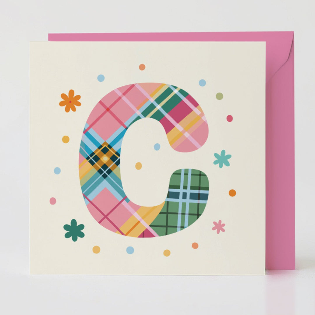 Tartan Pop Letter C - Mental health card with matching envelope for a meaningful connection.