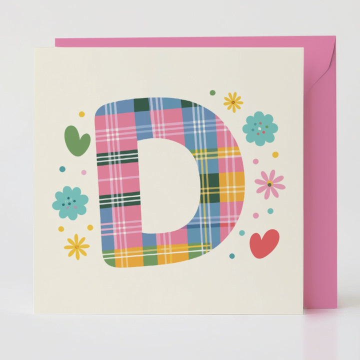 Tartan Pop Letter D - Mental health card with matching envelope for a meaningful connection.