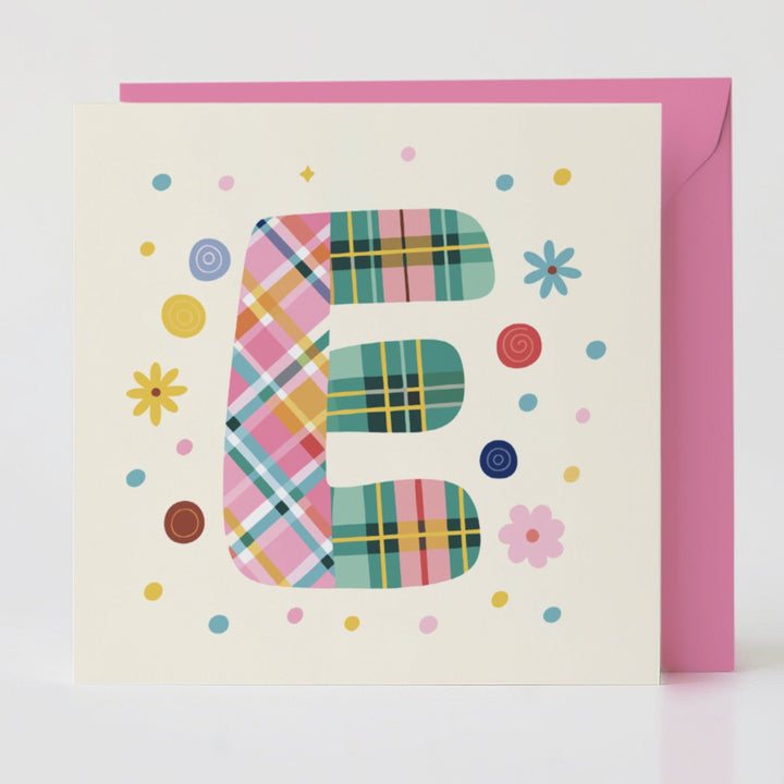 Tartan Pop Letter E - Mental health card with matching envelope for a meaningful connection.