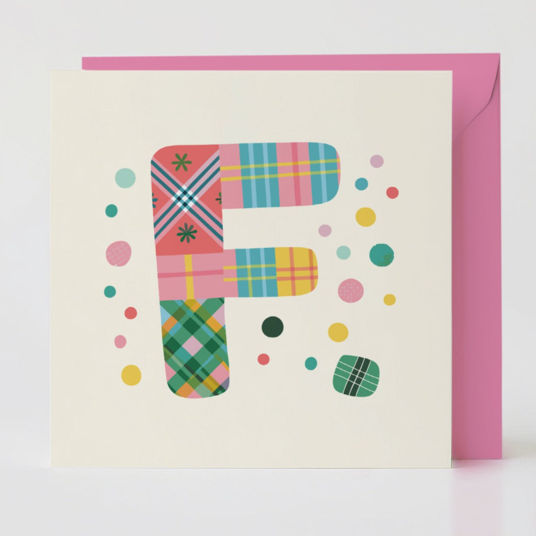 Tartan Pop Letter F - Mental health card with matching envelope for a meaningful connection.