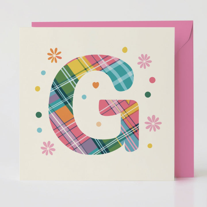 Tartan Pop Letter G - Mental health card with matching envelope for a meaningful connection.