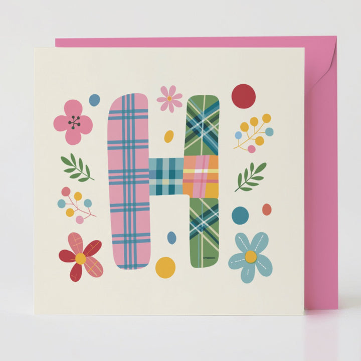 Tartan Pop Letter H - Mental health card with matching envelope for a meaningful connection.