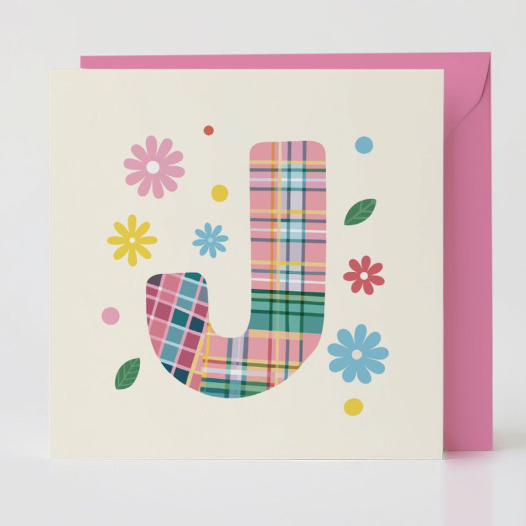 Tartan Pop Letter J - Mental health card with matching envelope for a meaningful connection.