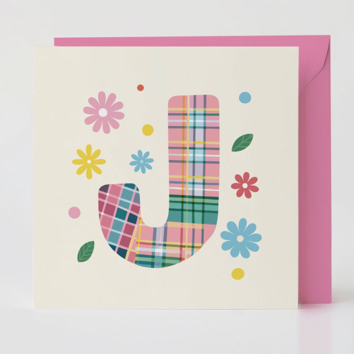 Tartan Pop Letter J - Mental health card with matching envelope for a meaningful connection.
