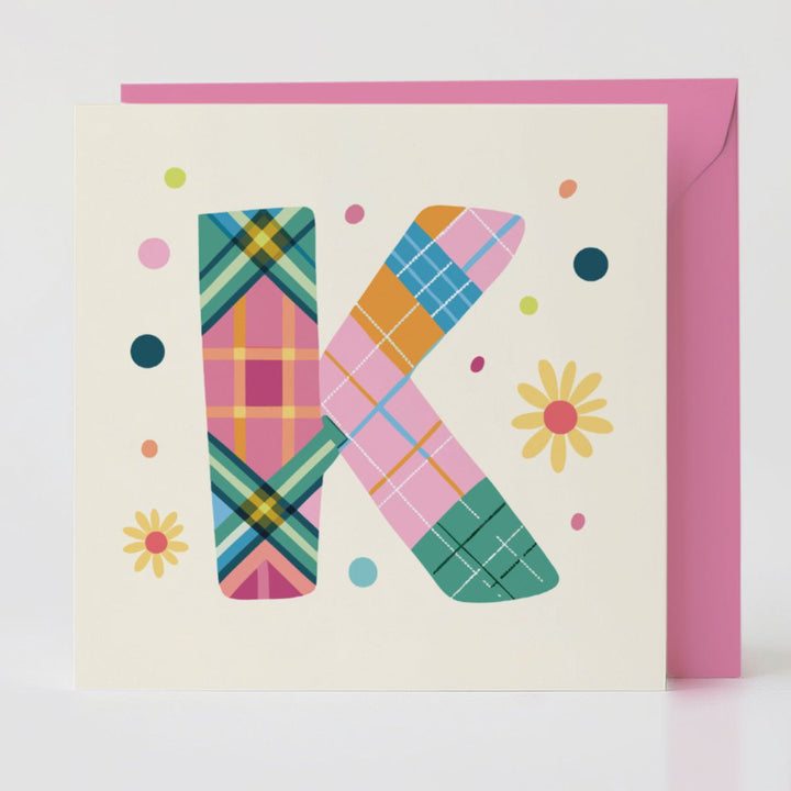 Tartan Pop Letter K - Mental health card with matching envelope for a meaningful connection.