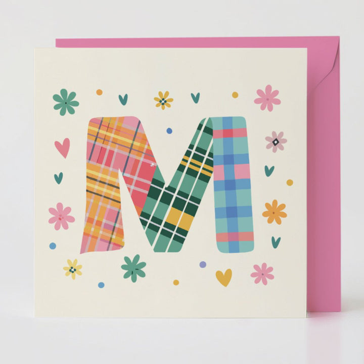 Tartan Pop Letter M - Mental health card with matching envelope for a meaningful connection.