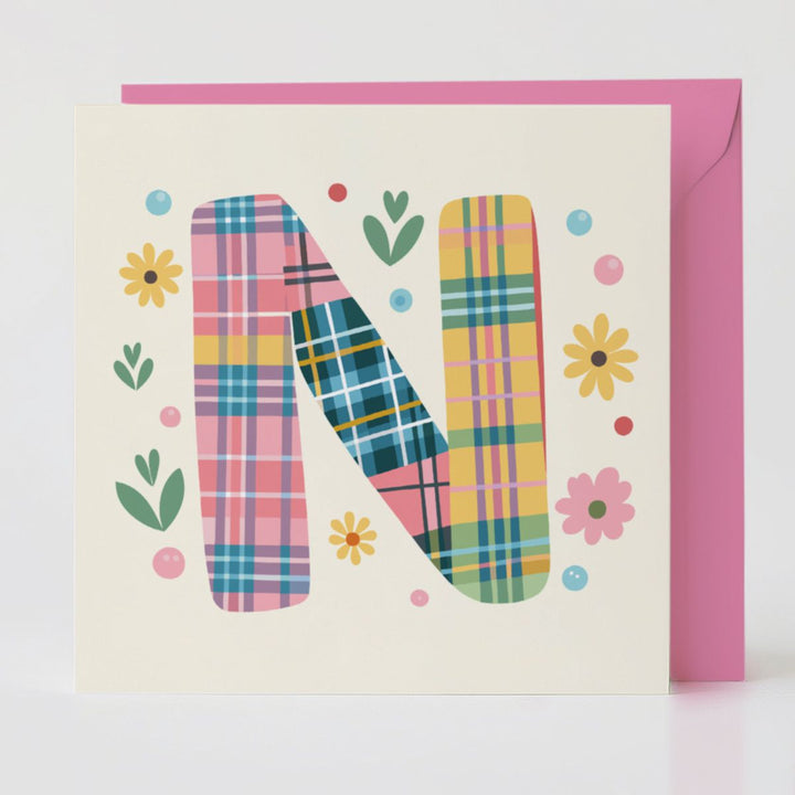 Tartan Pop Letter N - Mental health card with matching envelope for a meaningful connection.