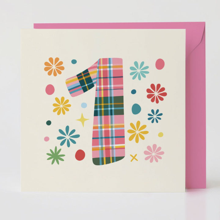 tartan pop number 1 - milestone card with matching envelope for a meaningful first celebration.