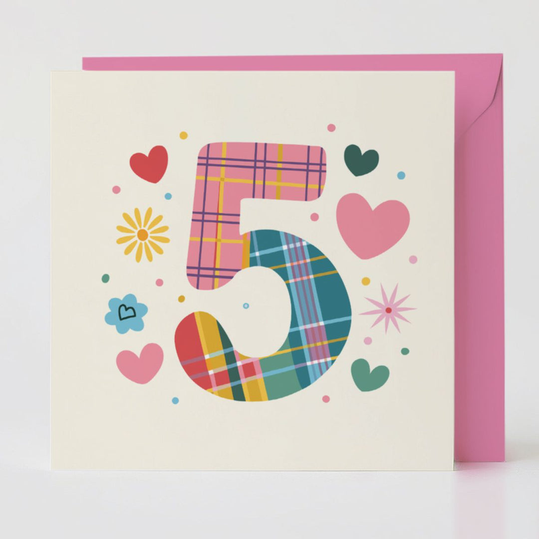 tartan pop number 5 - joyful card with matching envelope to make every milestone count.