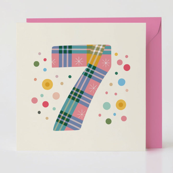 tartan pop number 7 - luck card with matching envelope for meaningful moments.