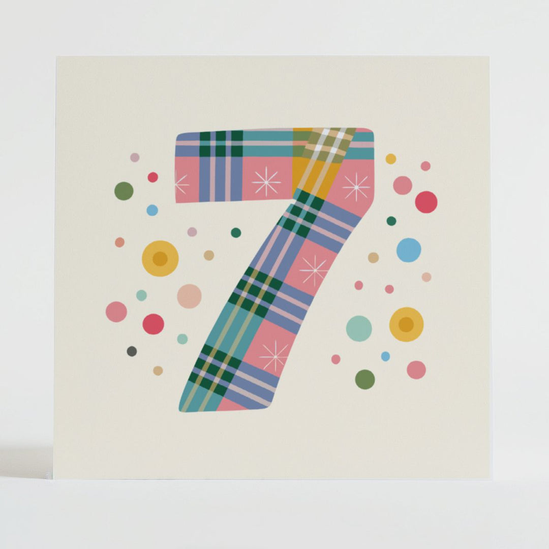 tartan pop number 7 - hope-themed card featuring lucky number design with vibrant tartan and thoughtful details.
