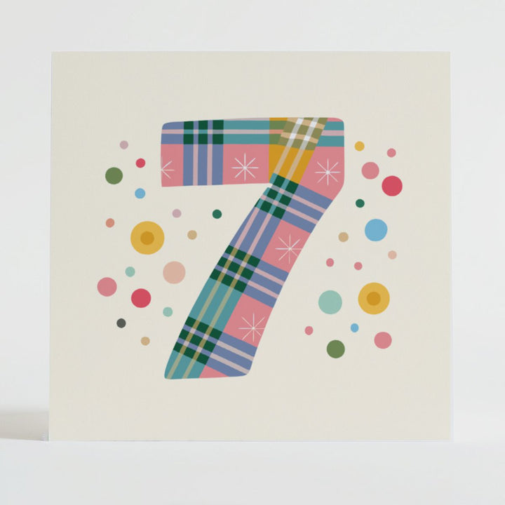 tartan pop number 7 - hope-themed card featuring lucky number design with vibrant tartan and thoughtful details.