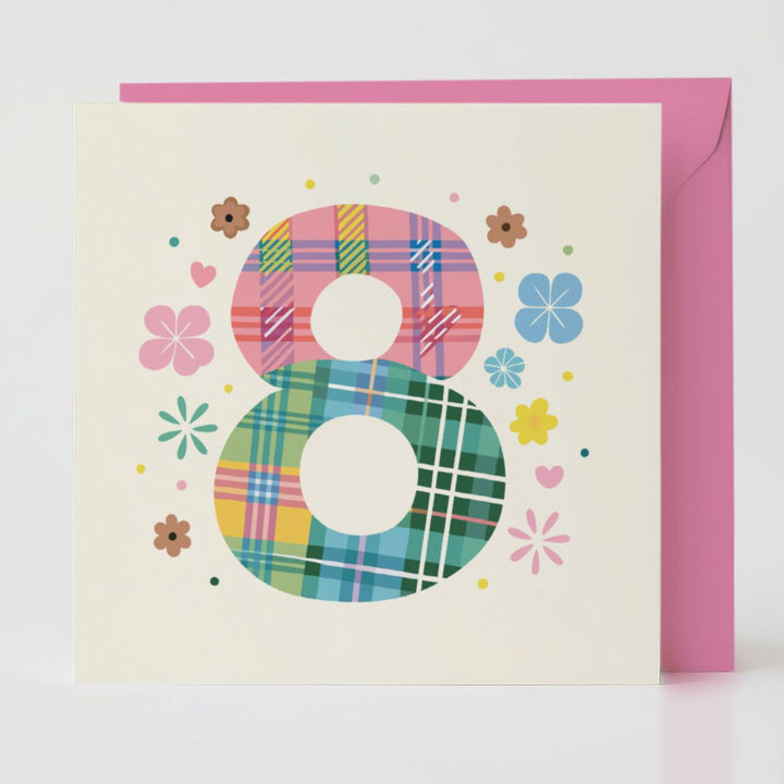 tartan pop number 8 - care card with matching envelope to inspire connections.