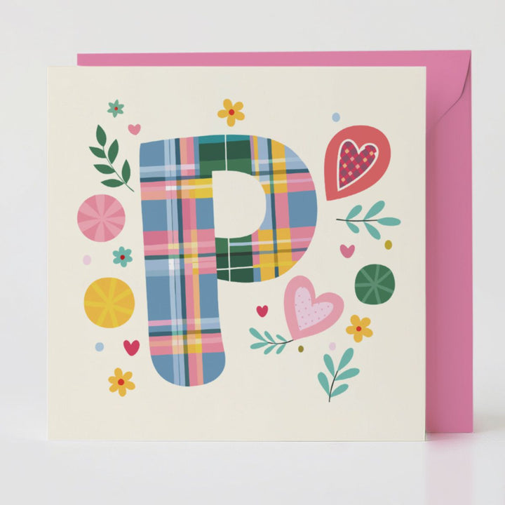 Tartan Pop Letter P - Mental health card with matching envelope for a meaningful connection.
