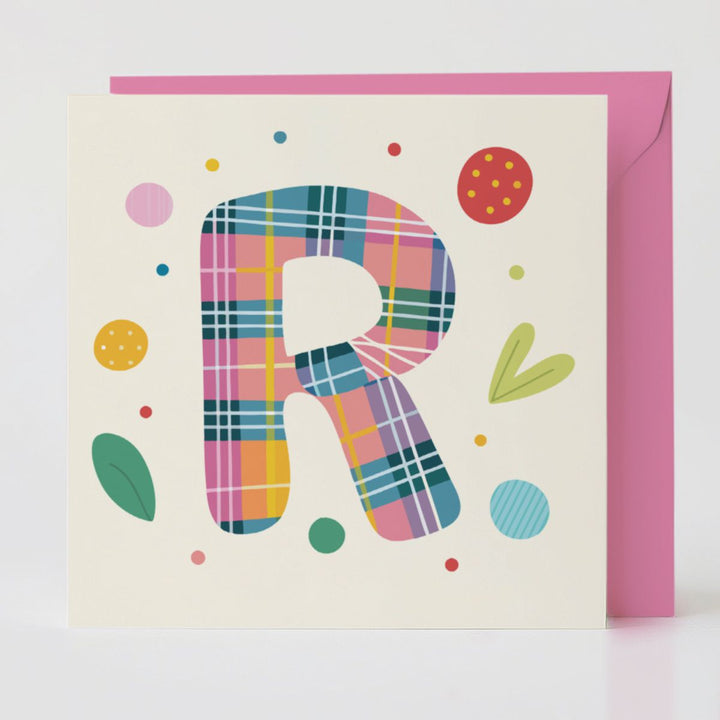 Tartan Pop Letter R - Mental health card with matching envelope for a meaningful connection.