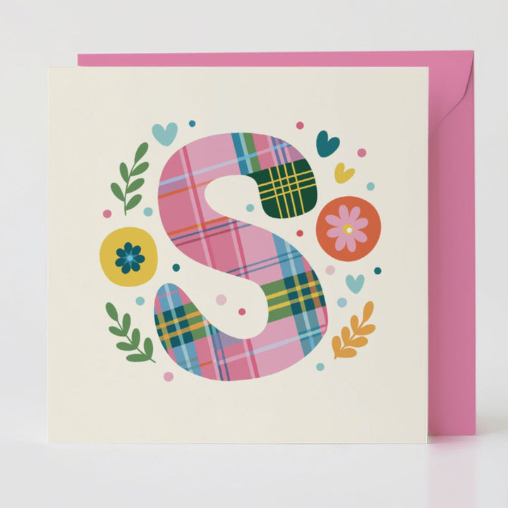 Tartan Pop Letter S - Mental health card with matching envelope for a meaningful connection.
