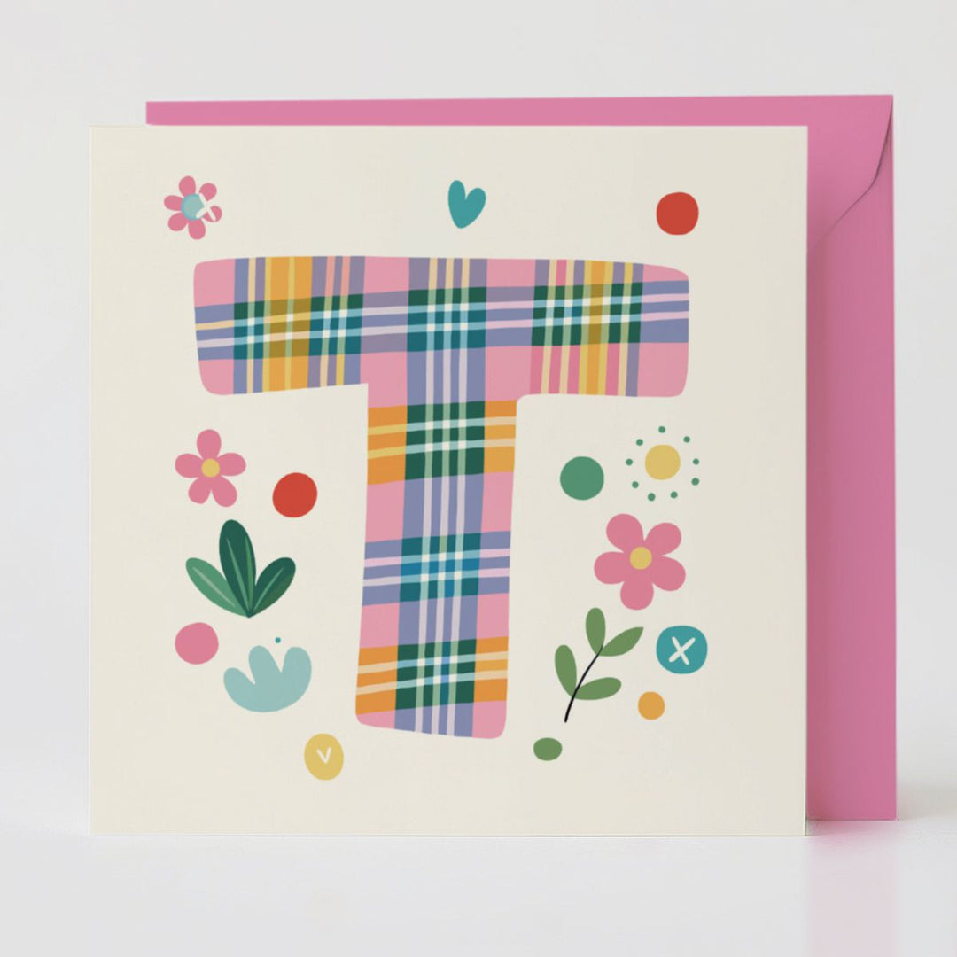 Tartan Pop Letter T - Mental health card with matching envelope for a meaningful connection.