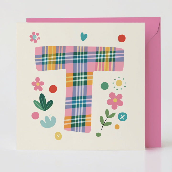 Tartan Pop Letter T - Mental health card with matching envelope for a meaningful connection.