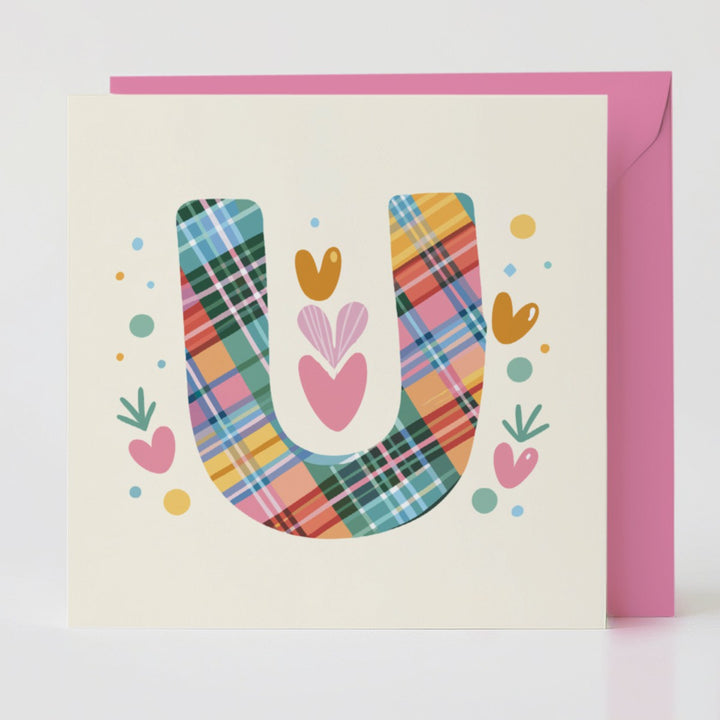 Tartan Pop Letter U - Mental health card with matching envelope for a meaningful connection.